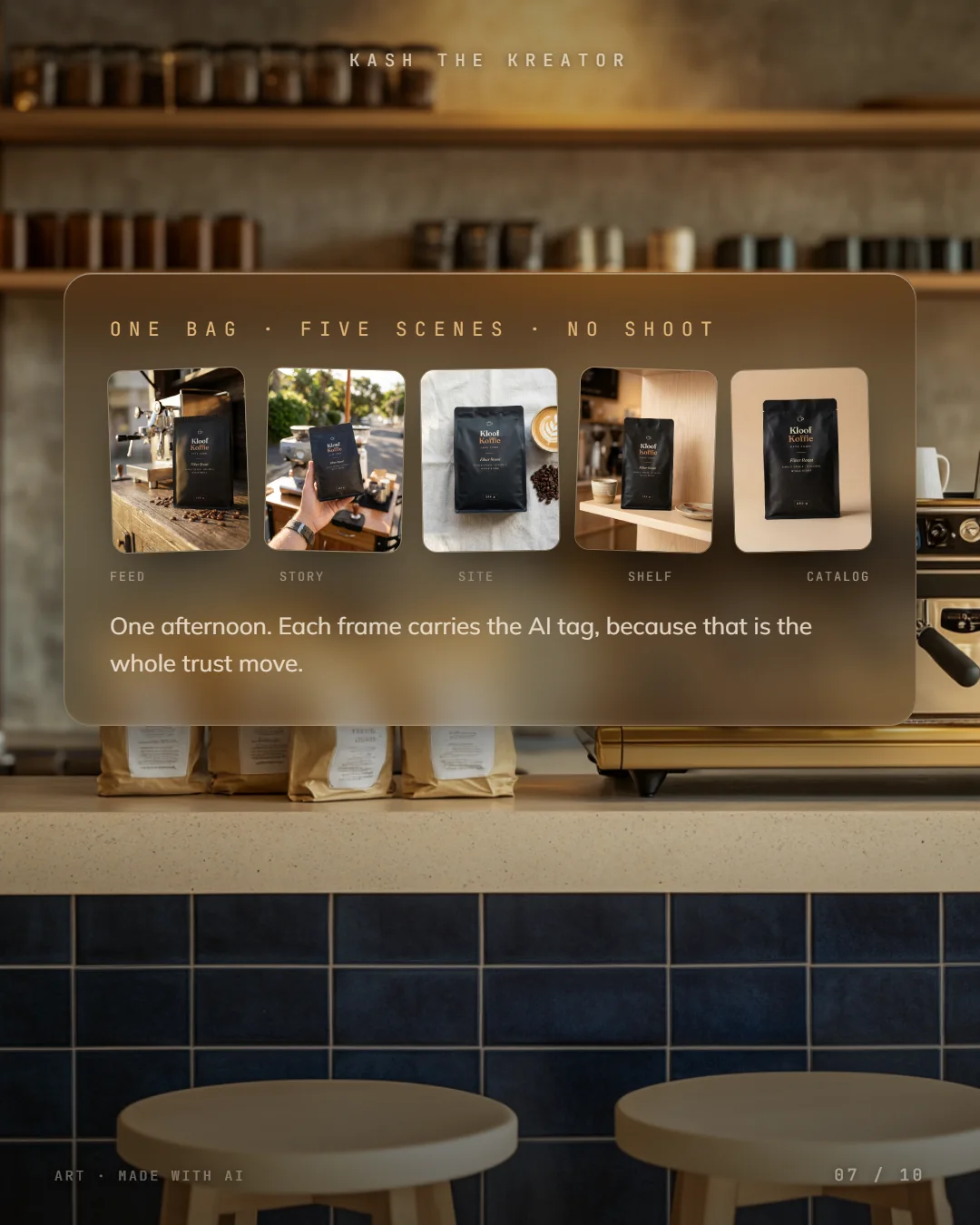 Kloof Koffie · The shop's whole feed, generated the same way (slide 7 of 9)